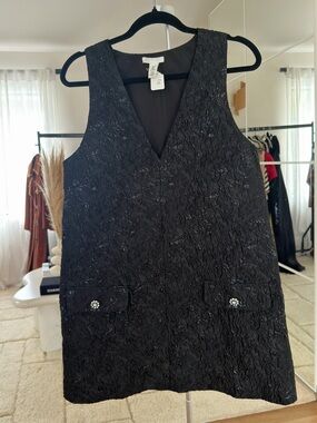 H&M Black Textured V-Neck Sleeveless Dress with Subtle Shine